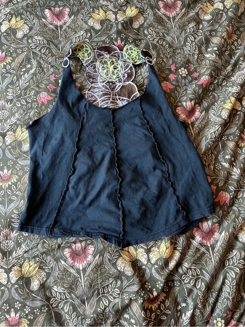 Black Racerback Tank Top with Embroidered Back Panel - Picture 2 of 3